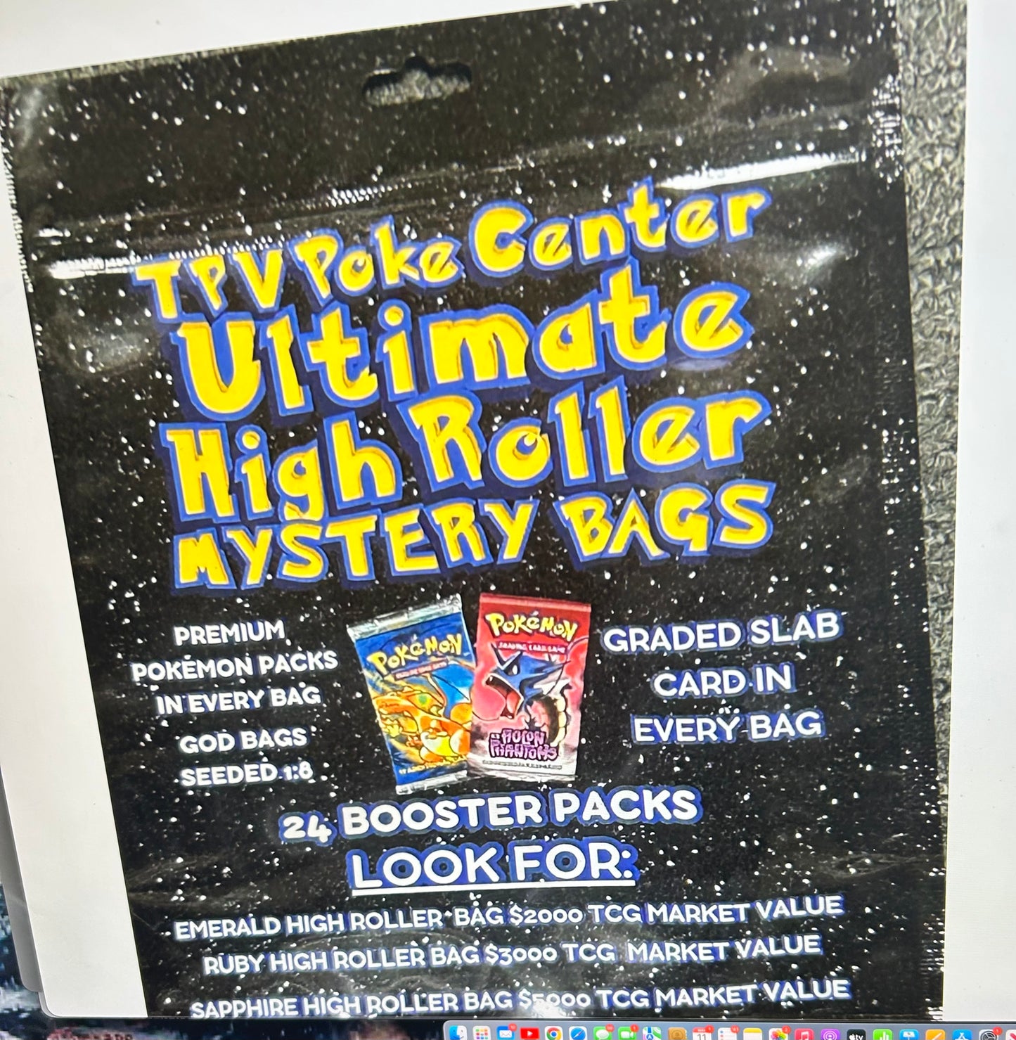 TPV POKE CENTER ULTIMATE HIGH ROLLER MYSTERY BAG CASE (8 BAGS) . 20 PACKS. 1 SLAB TOP CHASE 5K