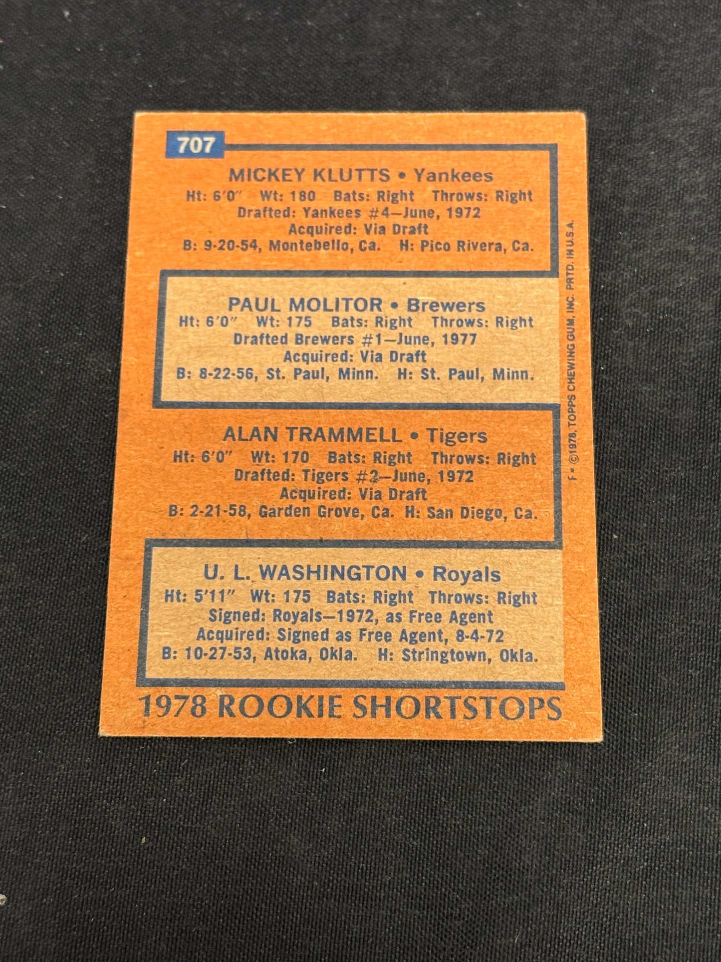 1978 TOPPS PAUL MOLITOR RC #707 EX V15316
