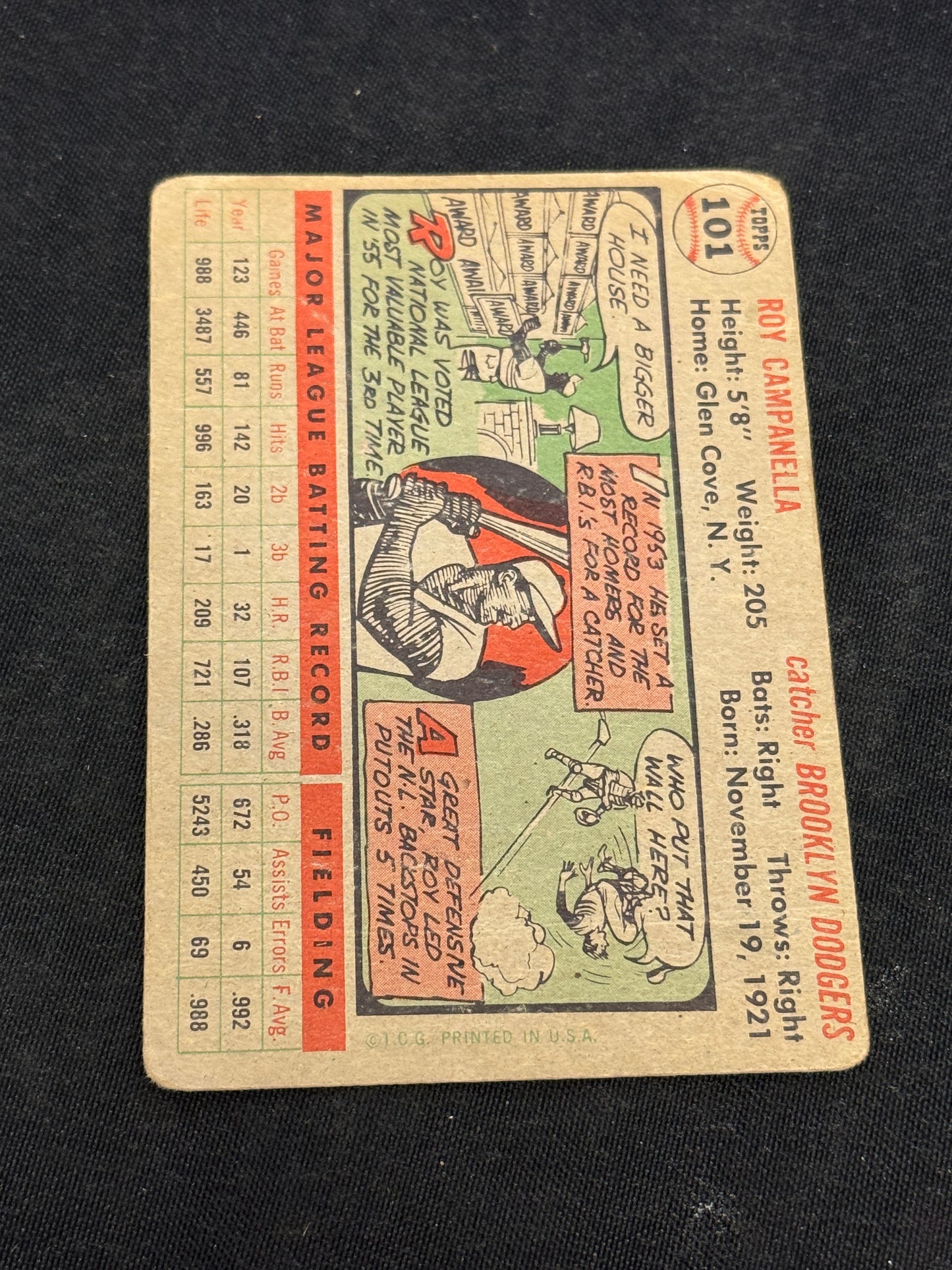 1956 TOPPS ROY CAMPANELLA #101 FAIR V15326