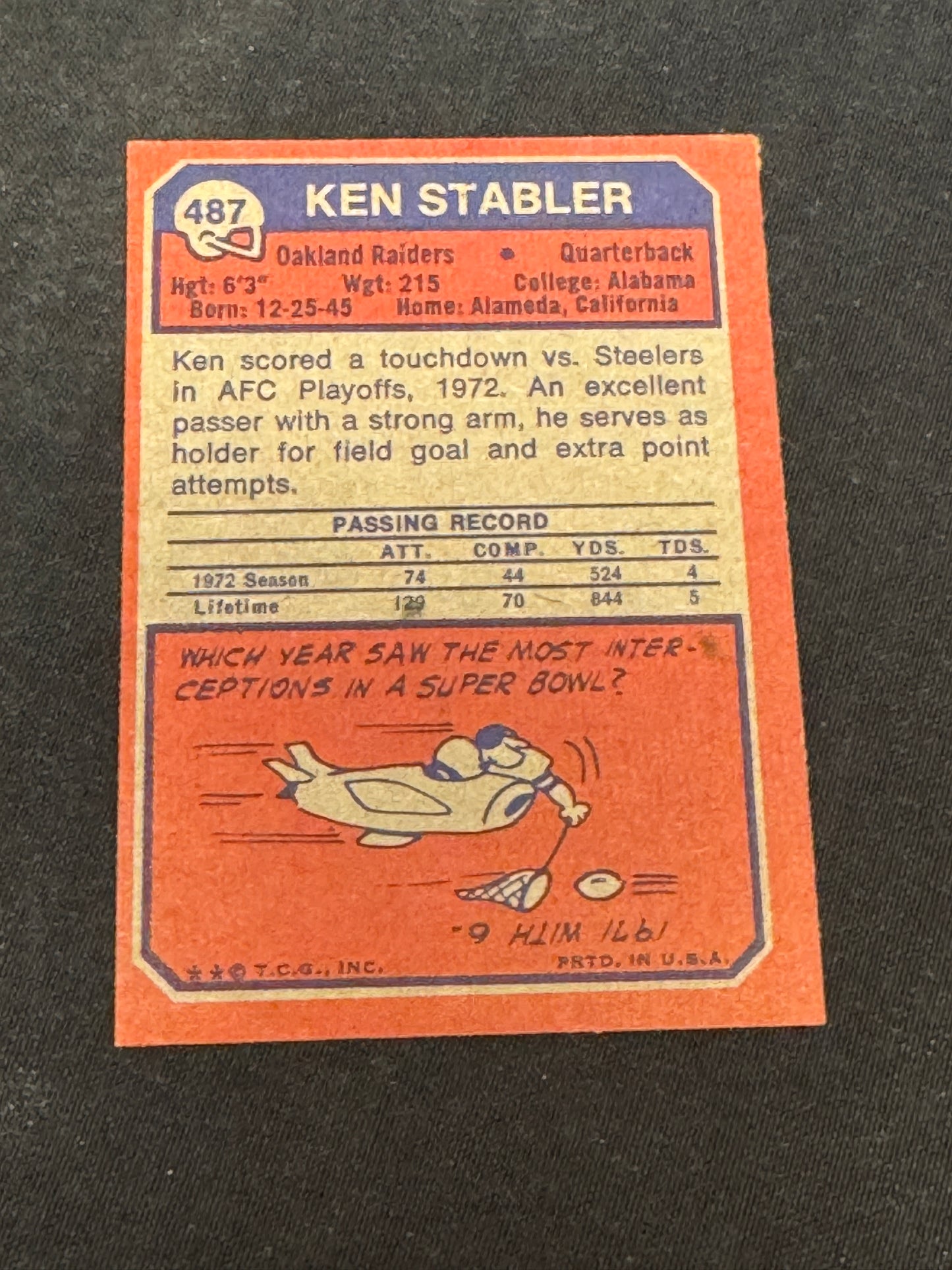 1973 TOPPS FB KEN STABLER RC #487 NRMT V15392