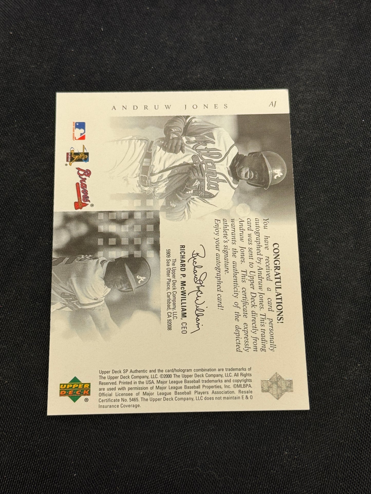 2000 UPPER DECK SP CHIROGRAPHY ANDRUW JONES AJ AUTO RC26