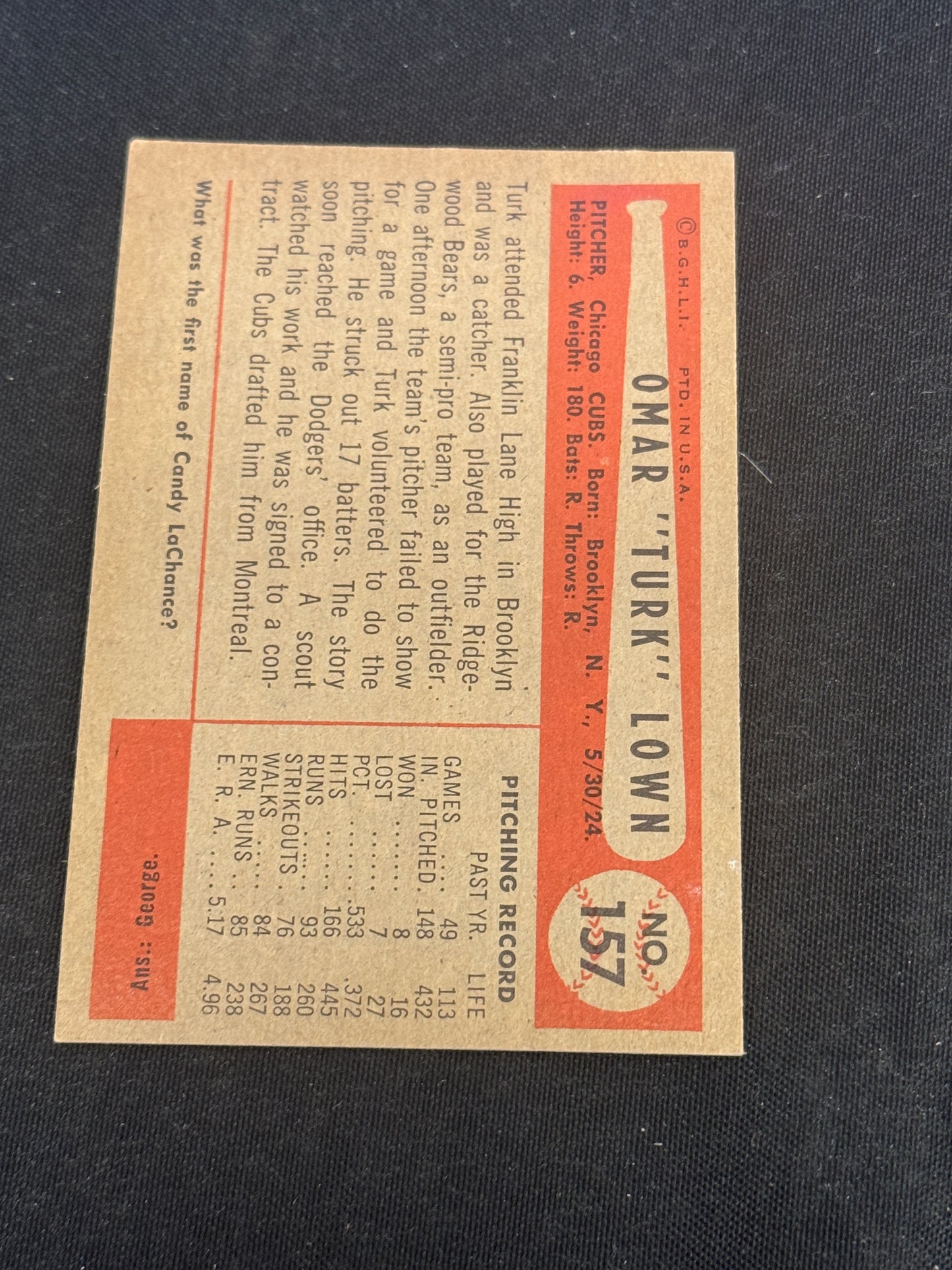 1954 BOWMAN TURK LOWN #157 NRMT V11805