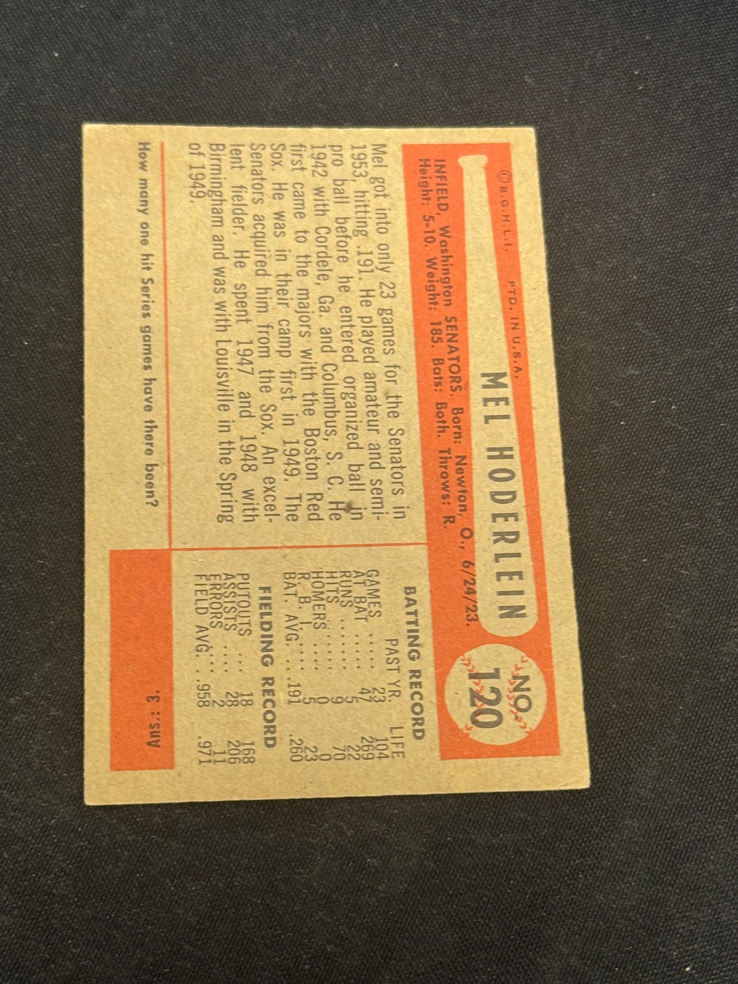 1954 BOWMAN MEL HODERLEIN #120 EXMT V11584