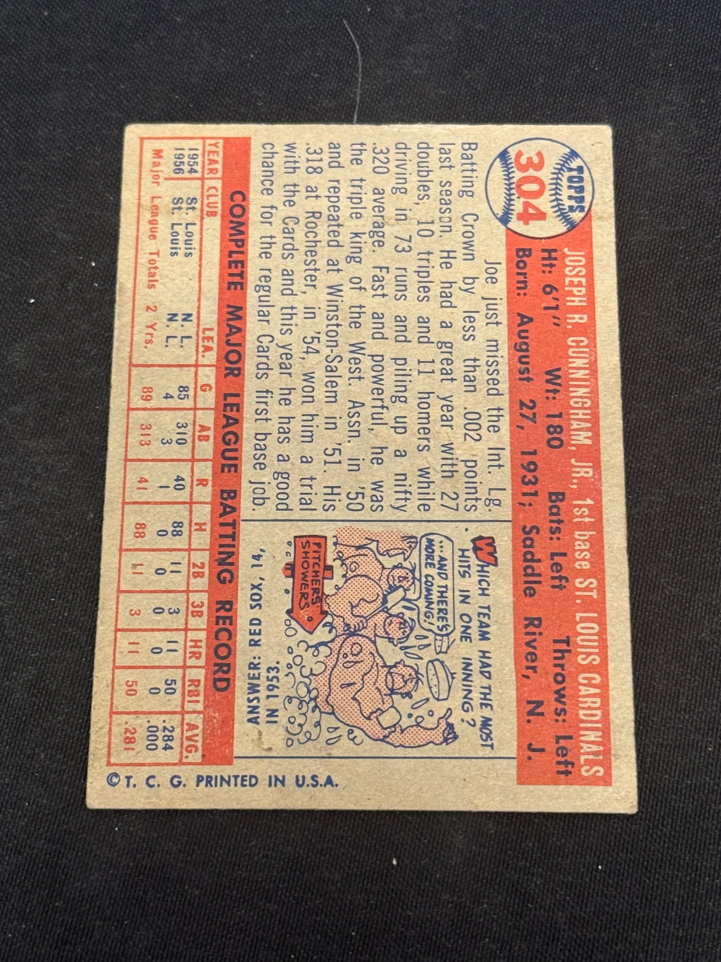 1957 TOPPS JOE CUNNINGHAM #304 EX V15010