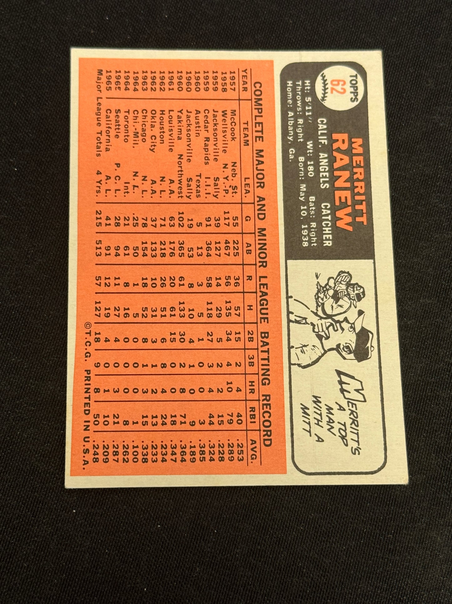 1966 TOPPS MERRIT RANEW #62 EX "NO TRADE" V14695