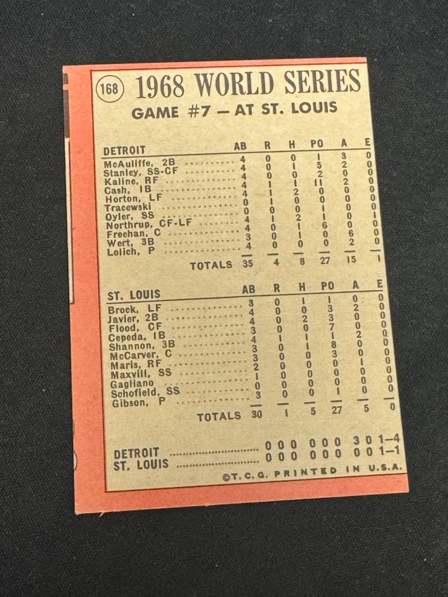 1969 TOPPS LOLICH WS #168 NRMT+ V12074