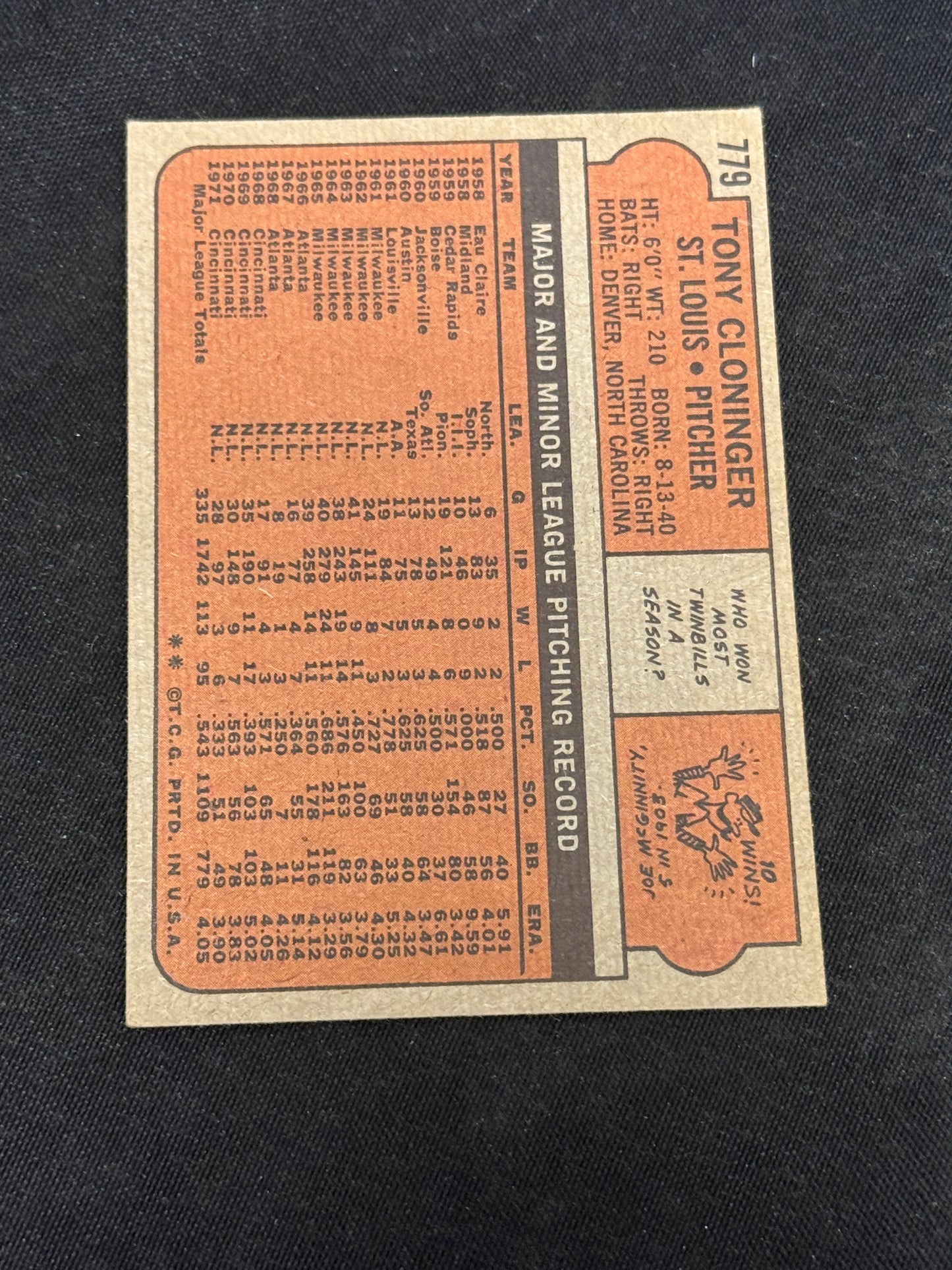 1972 TOPPS TONY CLONINGER #779 EXMT+ V14686