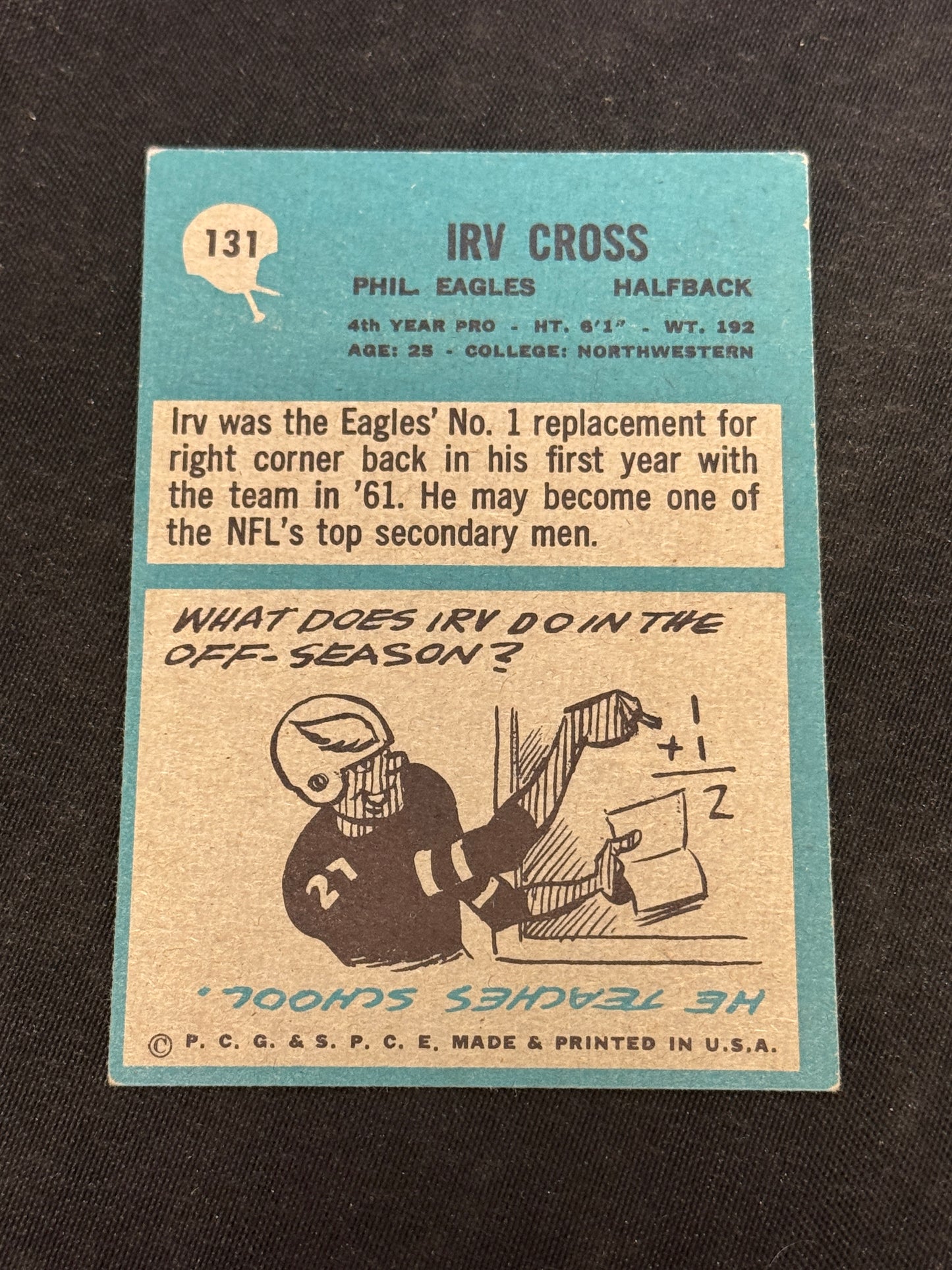 1964 PHILADELPHIA FB IRV CROSS RC #131 EX V12654