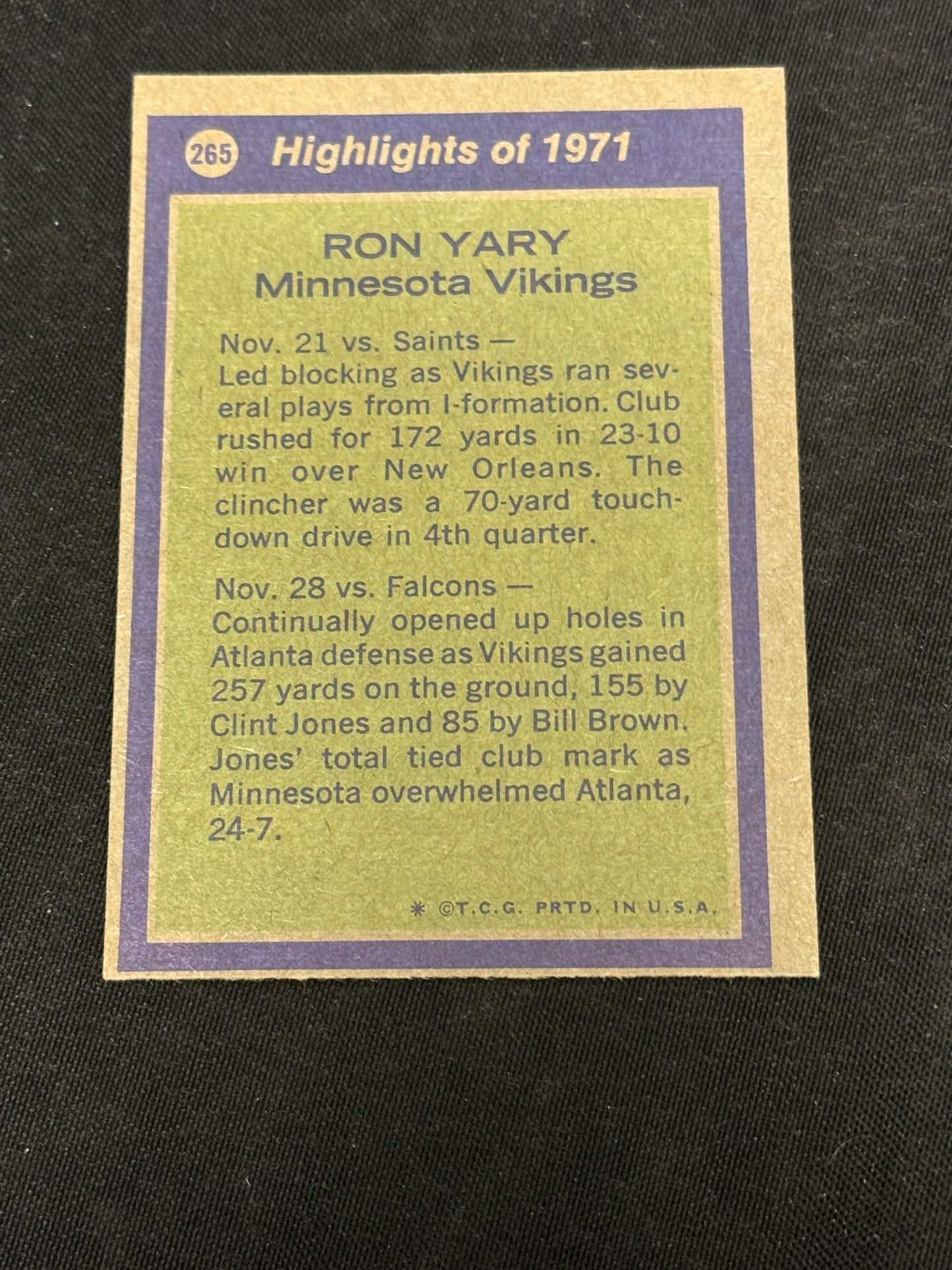 1972 TOPPS FB RON YARY #265 NRMT V7327