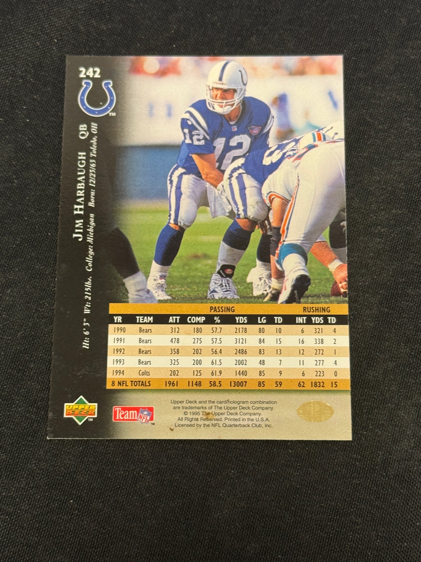 1995 UPPER DECK FB ELECTRIC GOLD JIM HARBAUGH #242 V12644