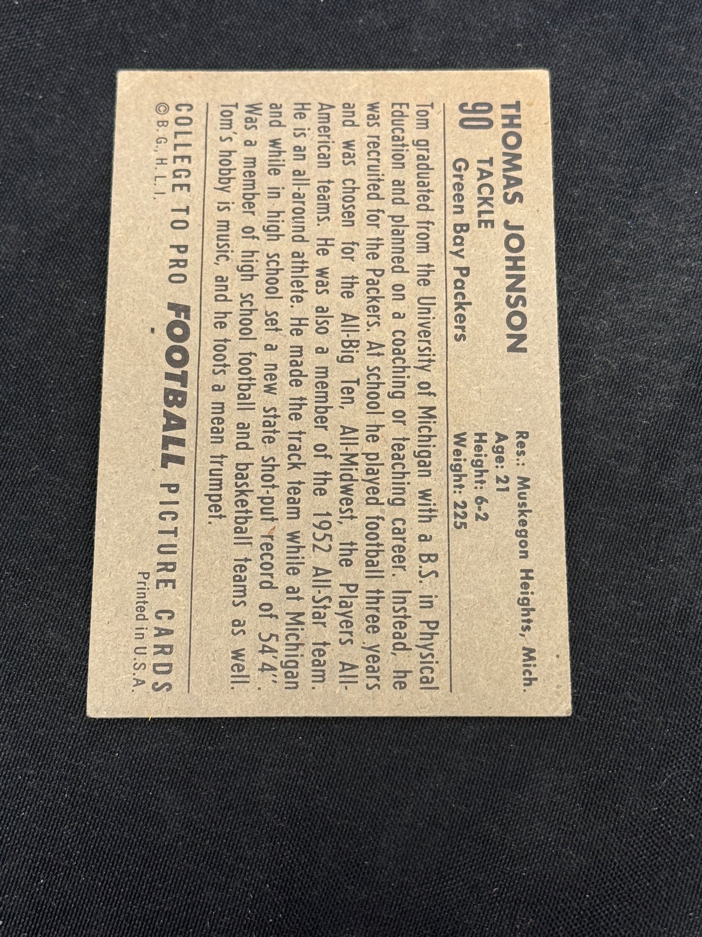1952 BOWMAN LARGE FB THOMAS JOHNSON #90 EX V7345