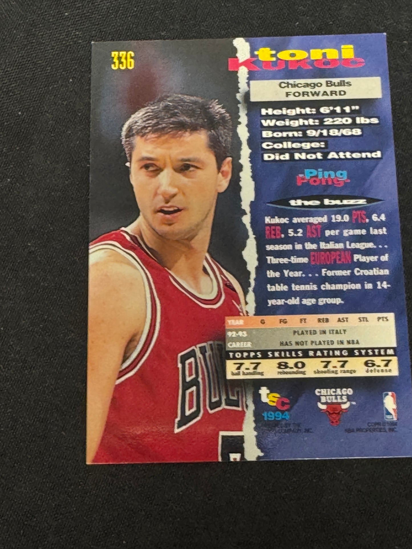1993 STADIUM CLUB 1ST DAY ISSUE TONI KUKOC RC #336 MINT V14759