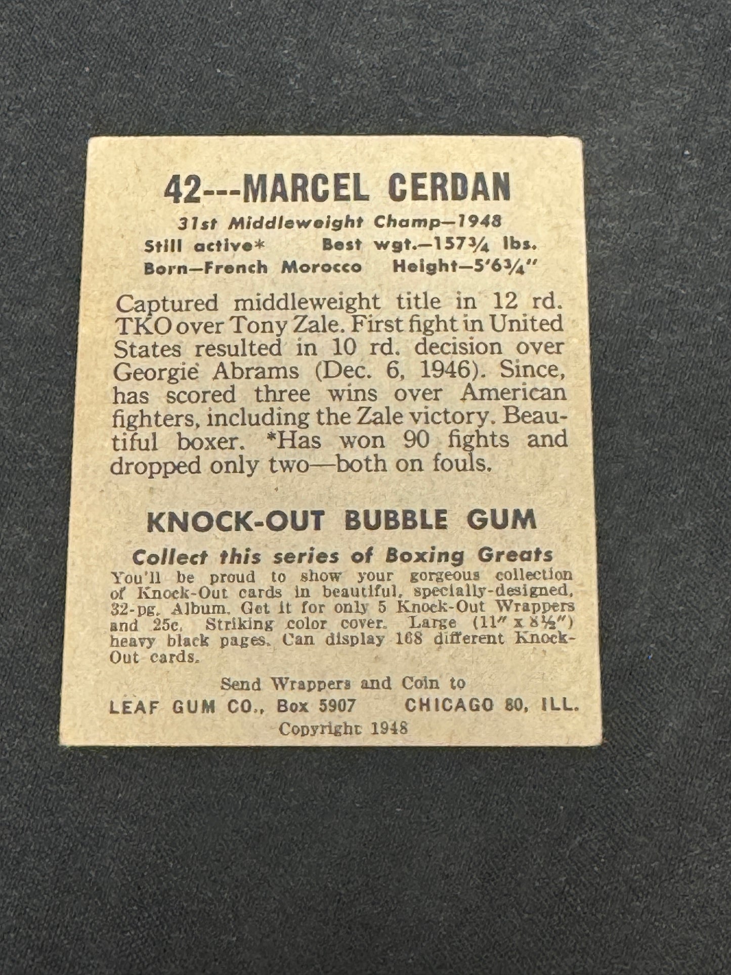 1948 LEAF BOXING MARCEL GERDAN #42 EX+ V11938