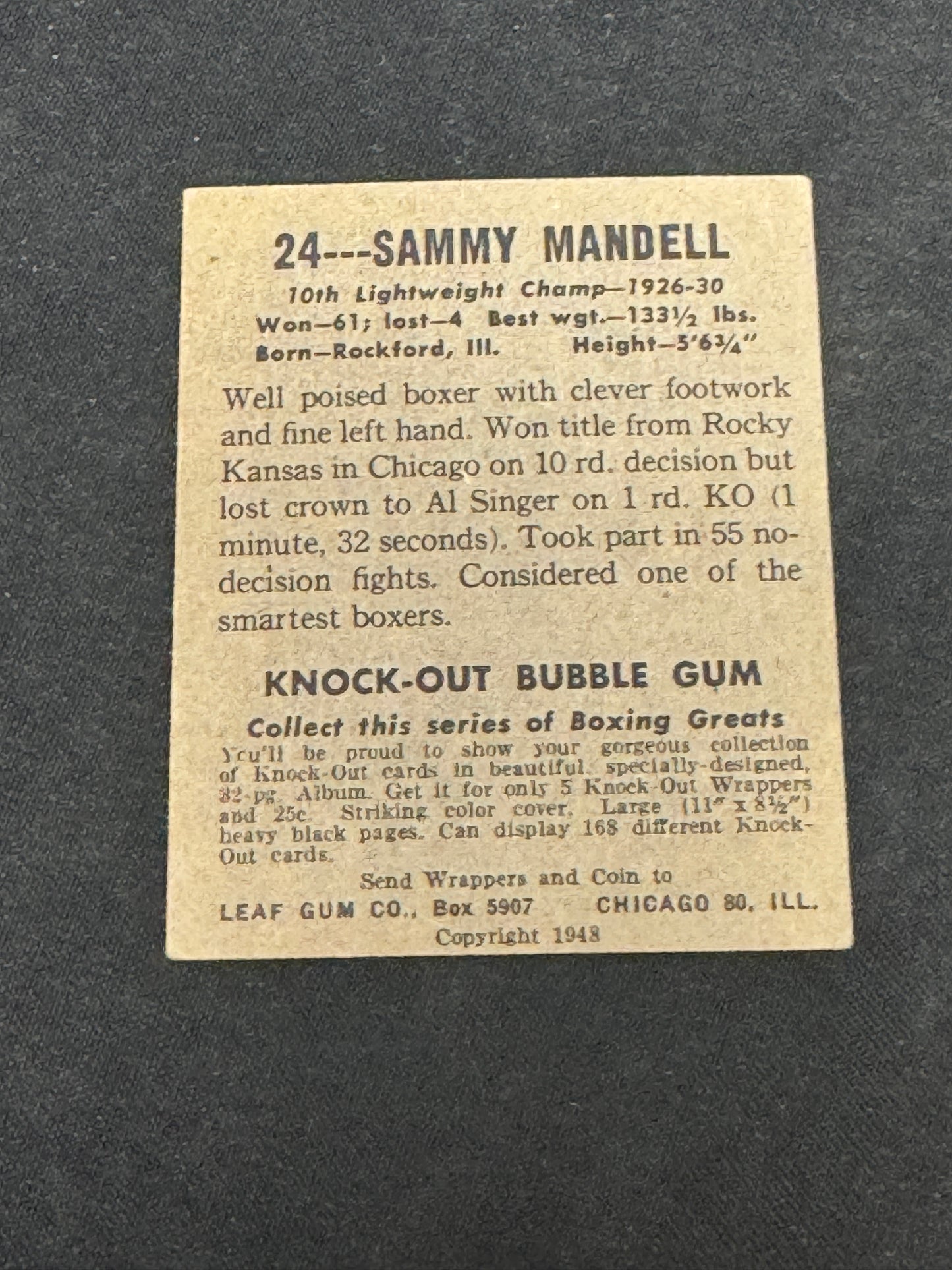 1948 LEAF BOXING SAMMY MANDELL #24 EX V11947