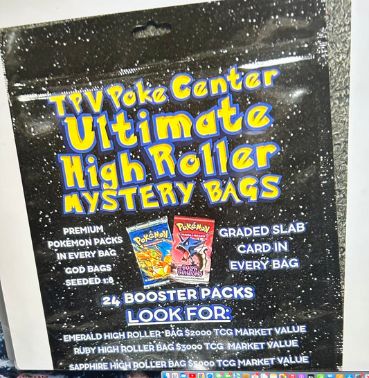TPV POKE CENTER ULTIMATE HIGH ROLLER MYSTERY BAG CASE (8 BAGS) . 20 PACKS. 1 SLAB TOP CHASE 5K