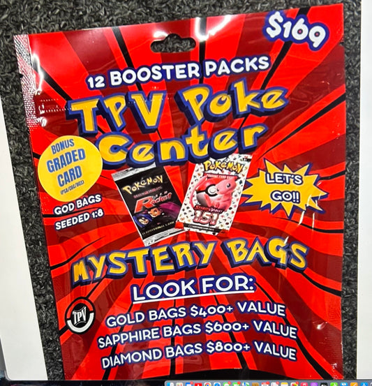 $169 TPV POKE CENTER BULK MYSTERY BAG CASE. (12 BAGS) 12 PACKS/PER BAG + PSA SLAB.