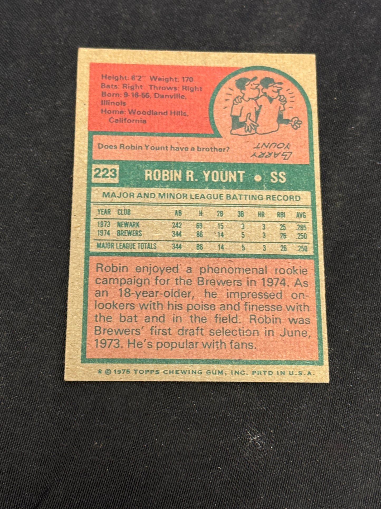 1975 TOPPS ROBIN YOUNT RC #223  EXMT+  V15259