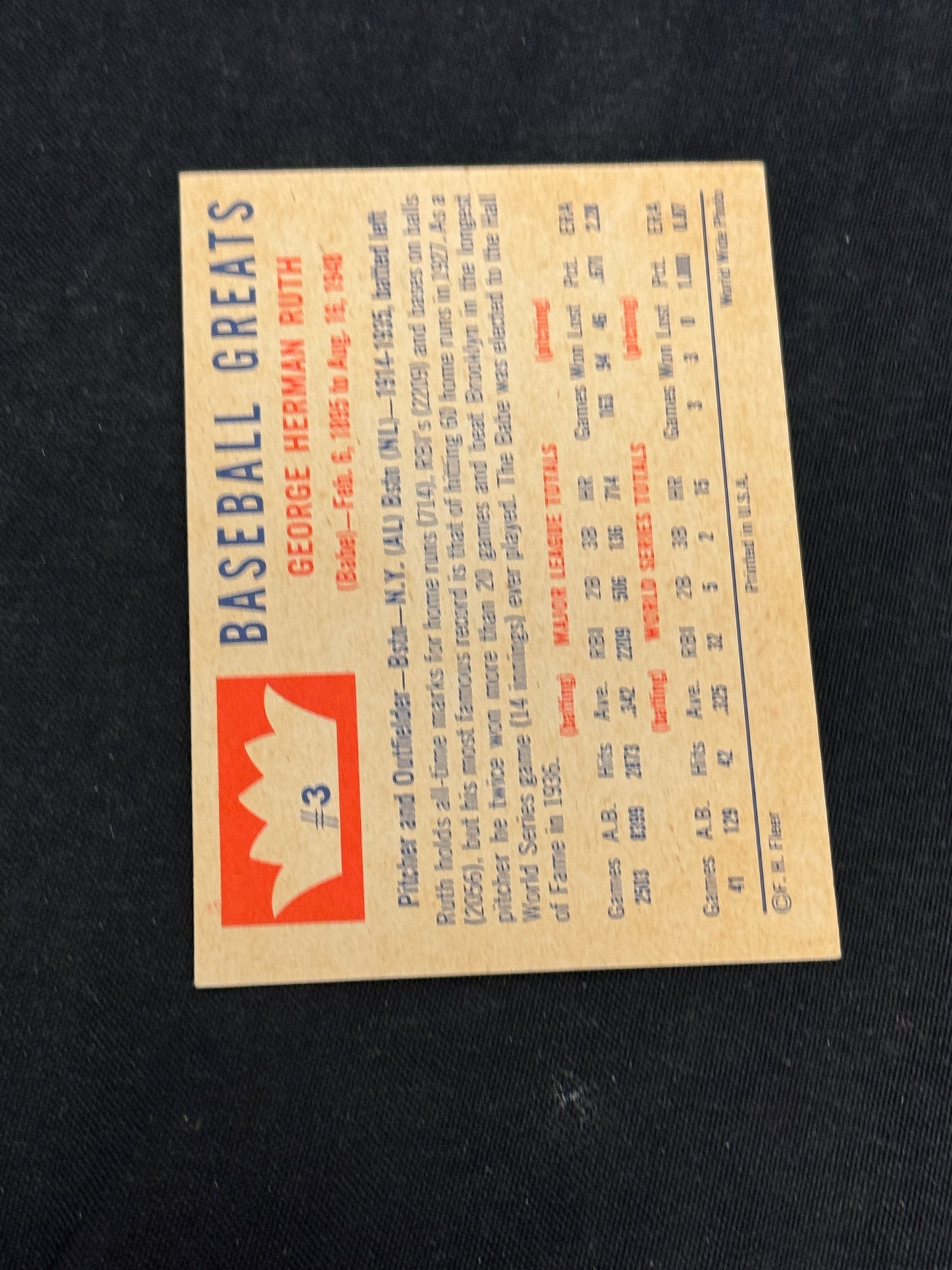 1960 FLEER BABE RUTH #3  NRMT  V15268