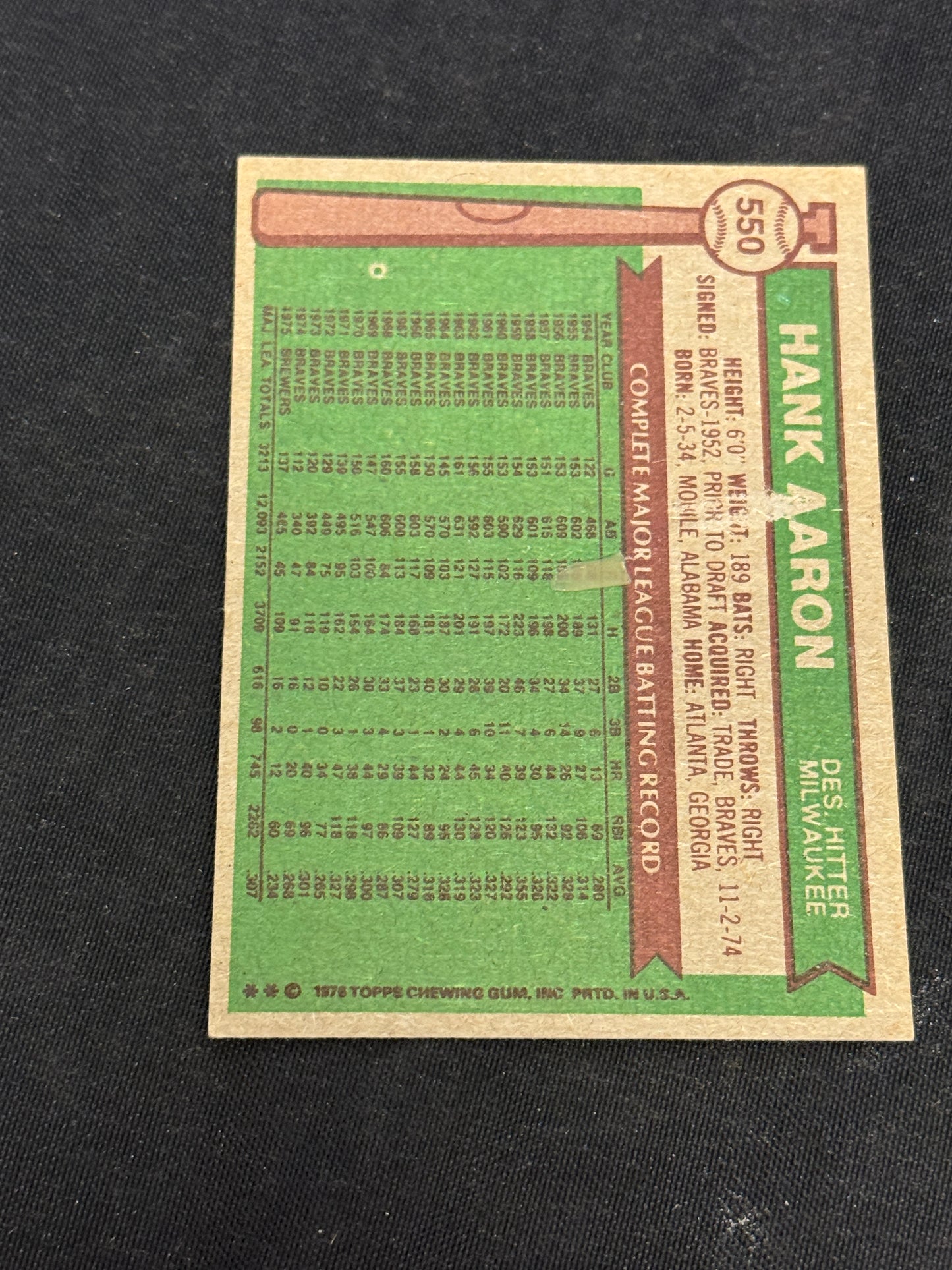 1976 TOPPS HANK AARON #550  EXMT  V15275