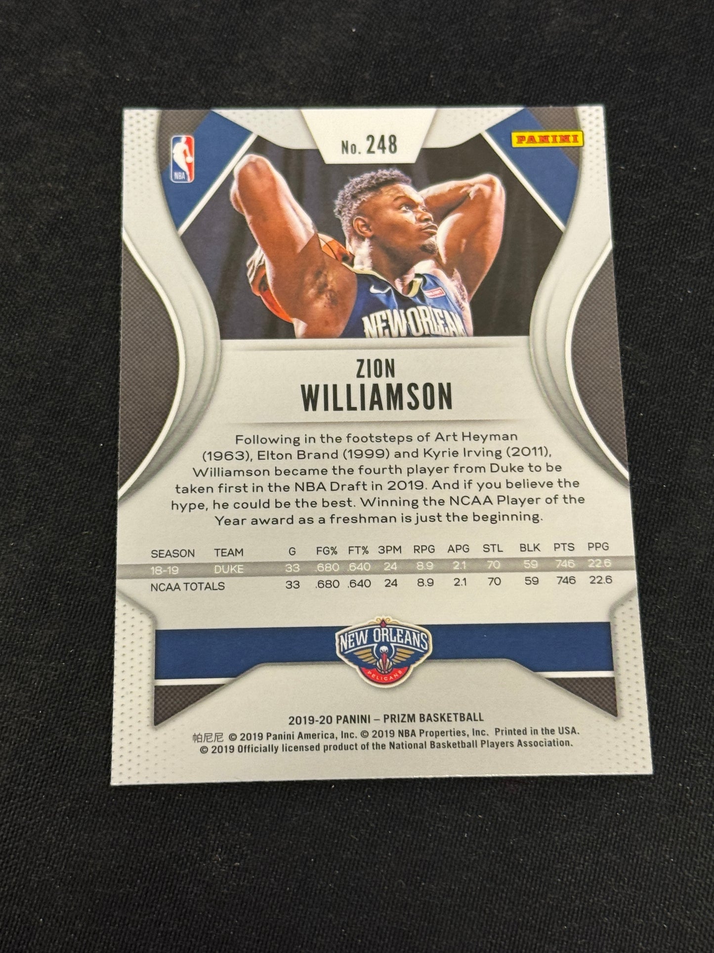 2019-20 PRIZM BASK ZION WILLIAMSON RC #248   RC43