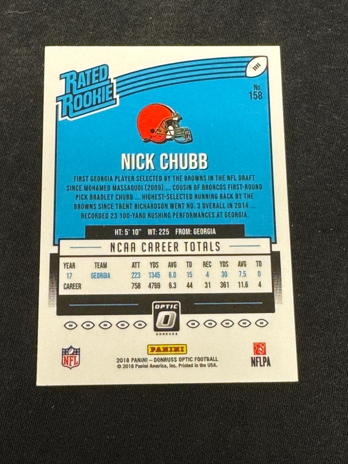 2018 OPTIC FB NICK CHUBB RATED ROOKIE #158  RC48