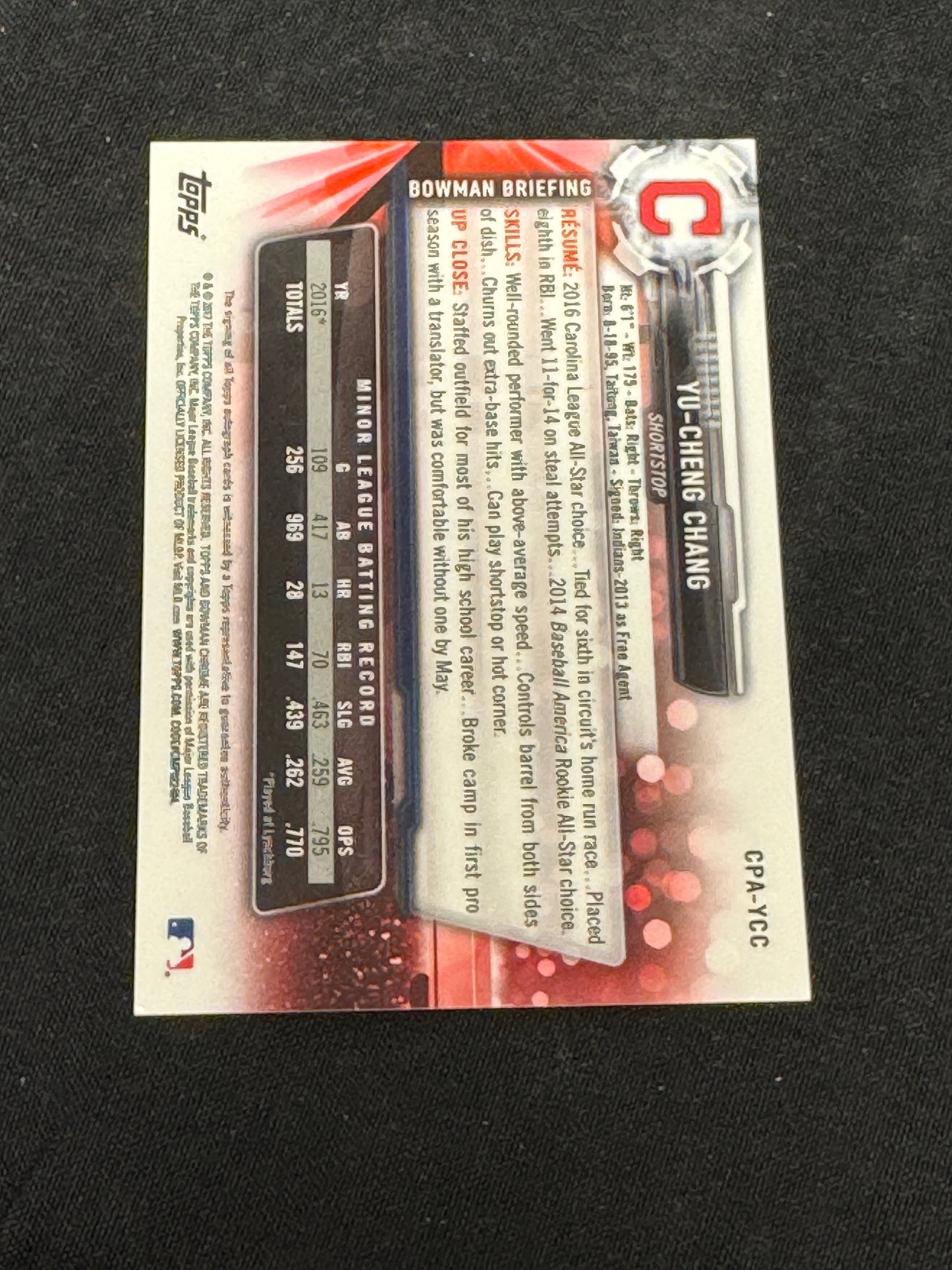 2017 BOWMAN CHROME 1ST BOWMAN YU-CHENG-CHANG AUTO  #CPA-YCC   RC54
