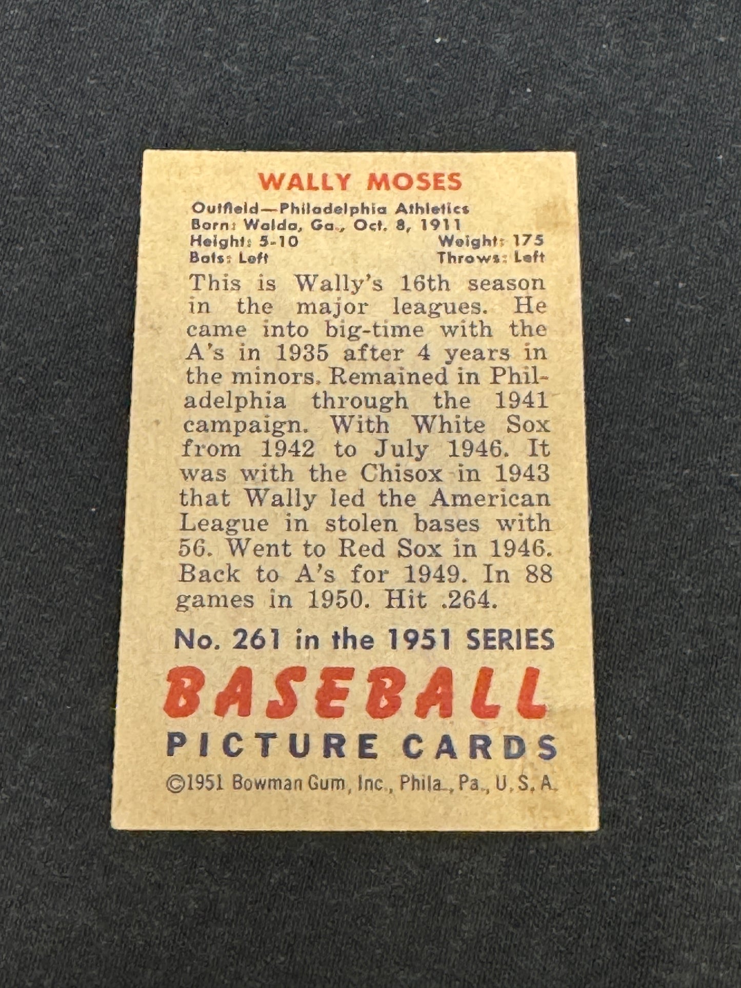 1951 BOWMAN WALLY MOSES #261 EXMT+ V14726