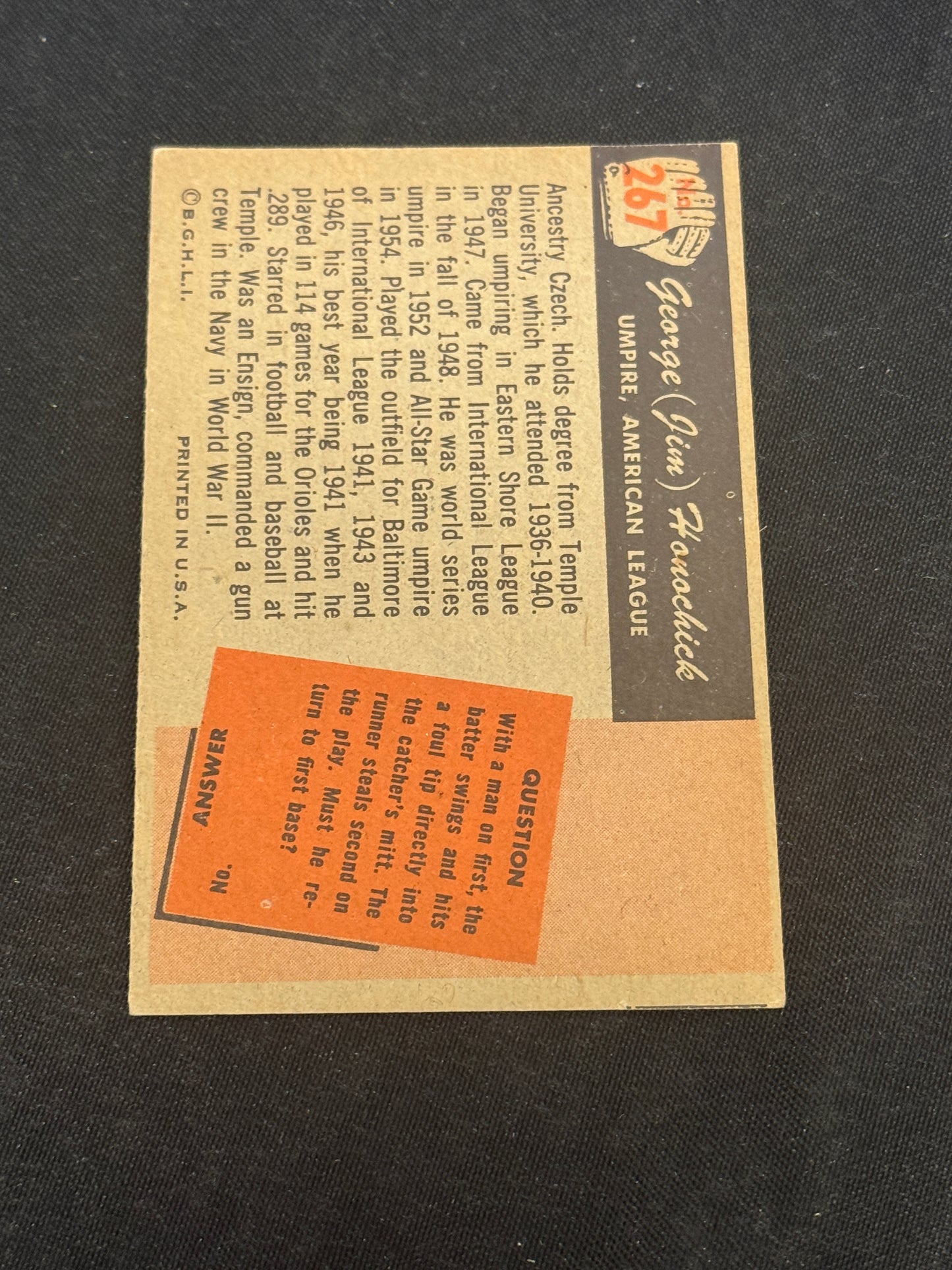 1955 BOWMAN UMPIRE JIM HONOCHICK #267 EX+ V14493