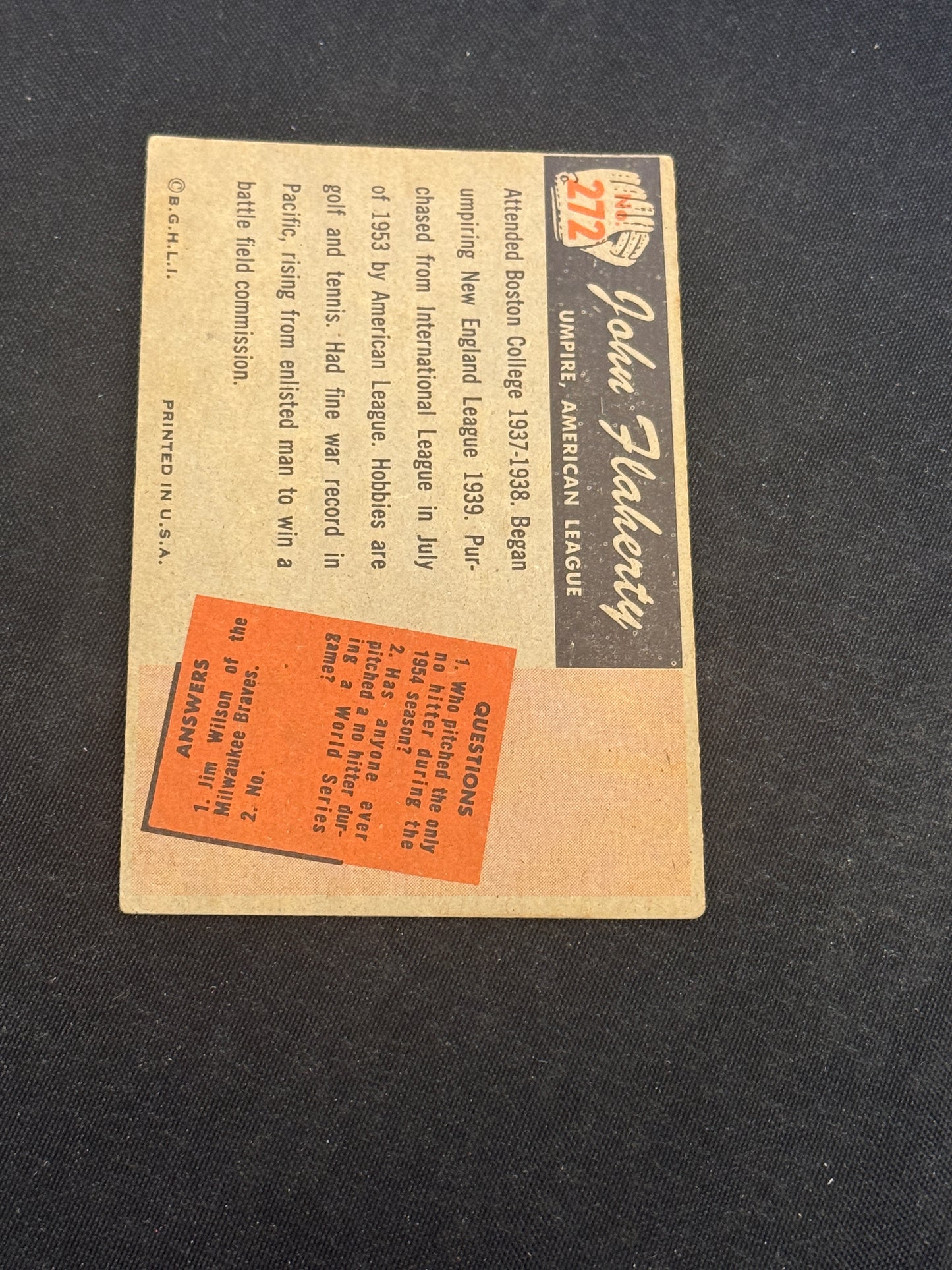 1955 BOWMAN UMPIRE JOHN FLAHERTY #272 EX V15078