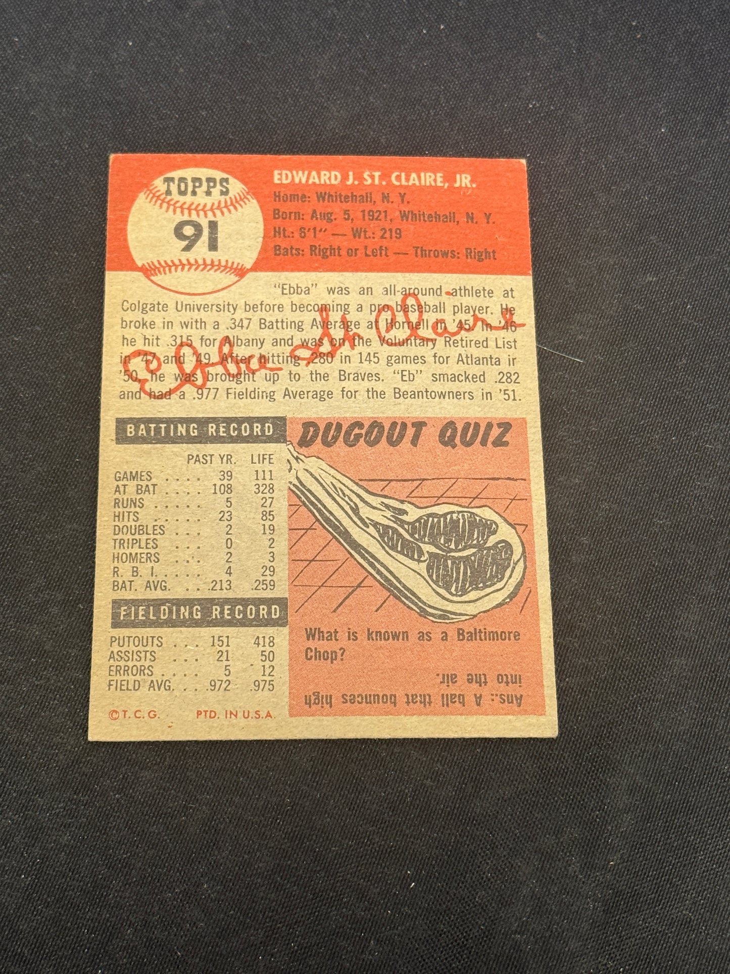 1953 TOPPS EBBA ST CLAIRE #91 EX+ V15007