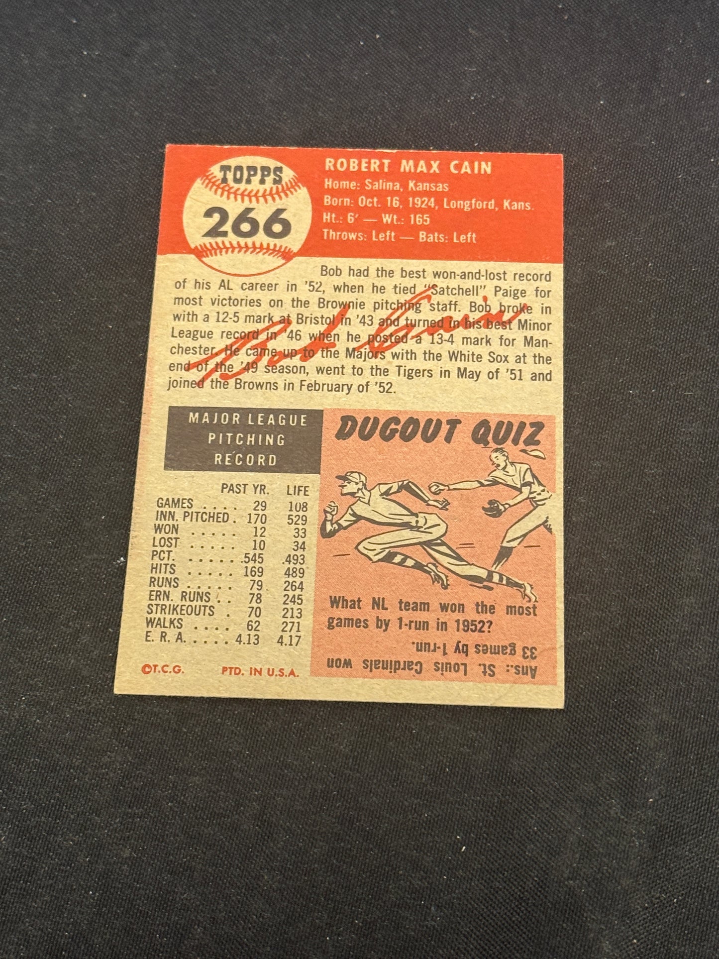1953 TOPPS BOB CAIN #266 VGEX+ V14884