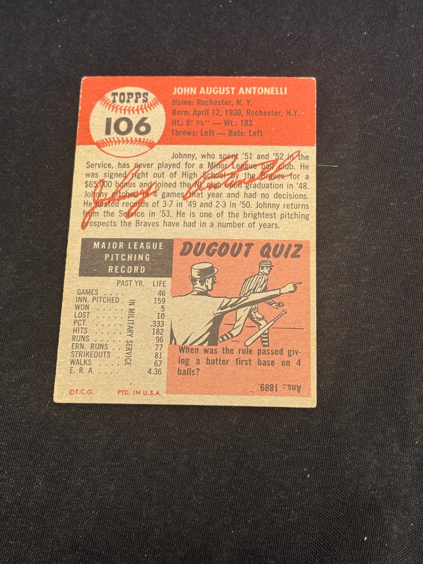 1953 TOPPS JOHN ANTONELLI #106 EX+ V14179