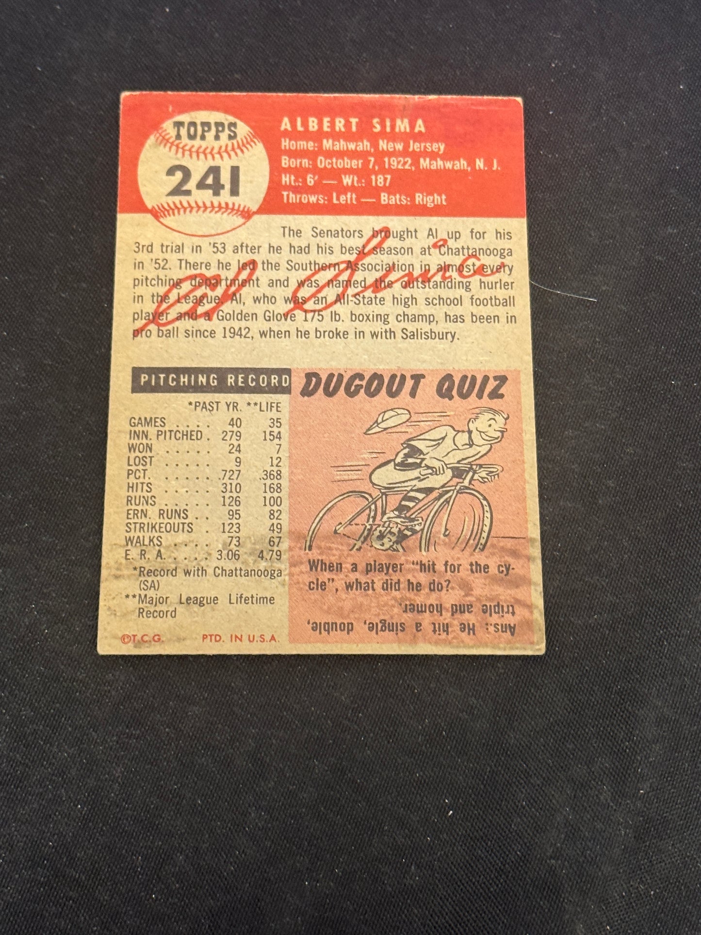 1953 TOPPS AL SIMA #241 EX+ V14886