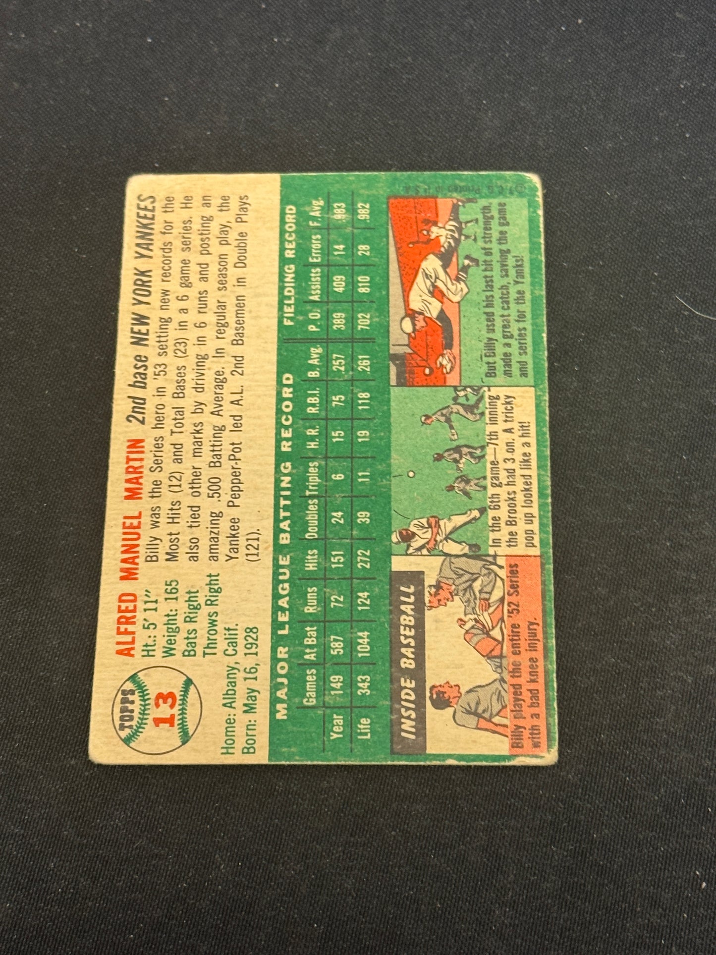 1954 TOPPS BILLY MARTIN #13 VG V14996