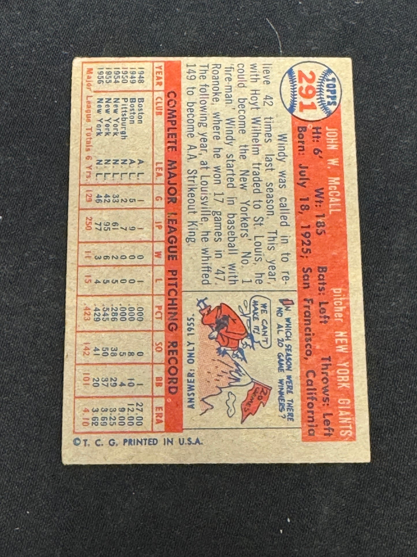 1957 TOPPS WINDY McCALL #291 EX+ V14784