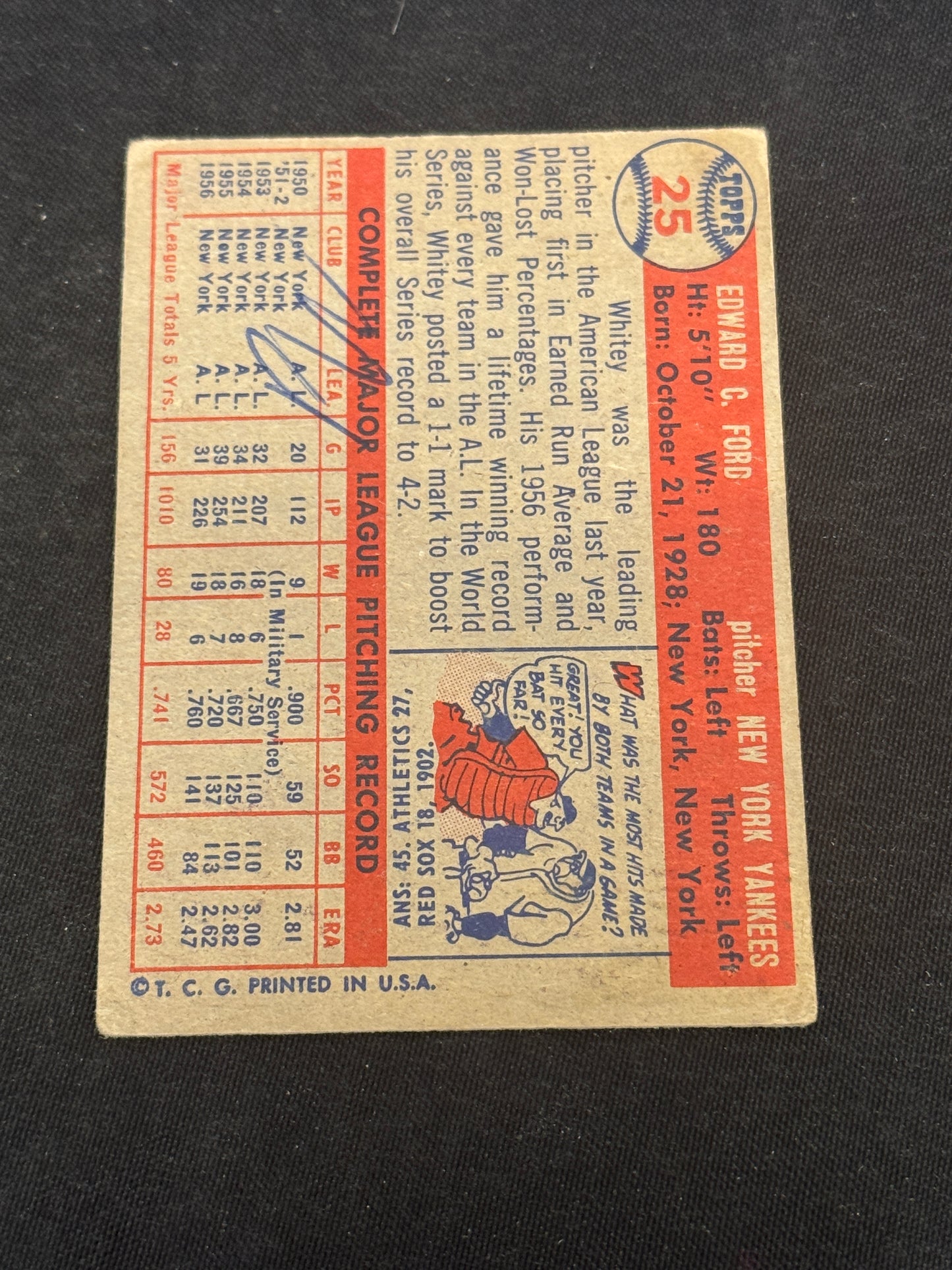1957 TOPPS WHITEY FORD (MK ON BACK) #25 VGEX+ V14754