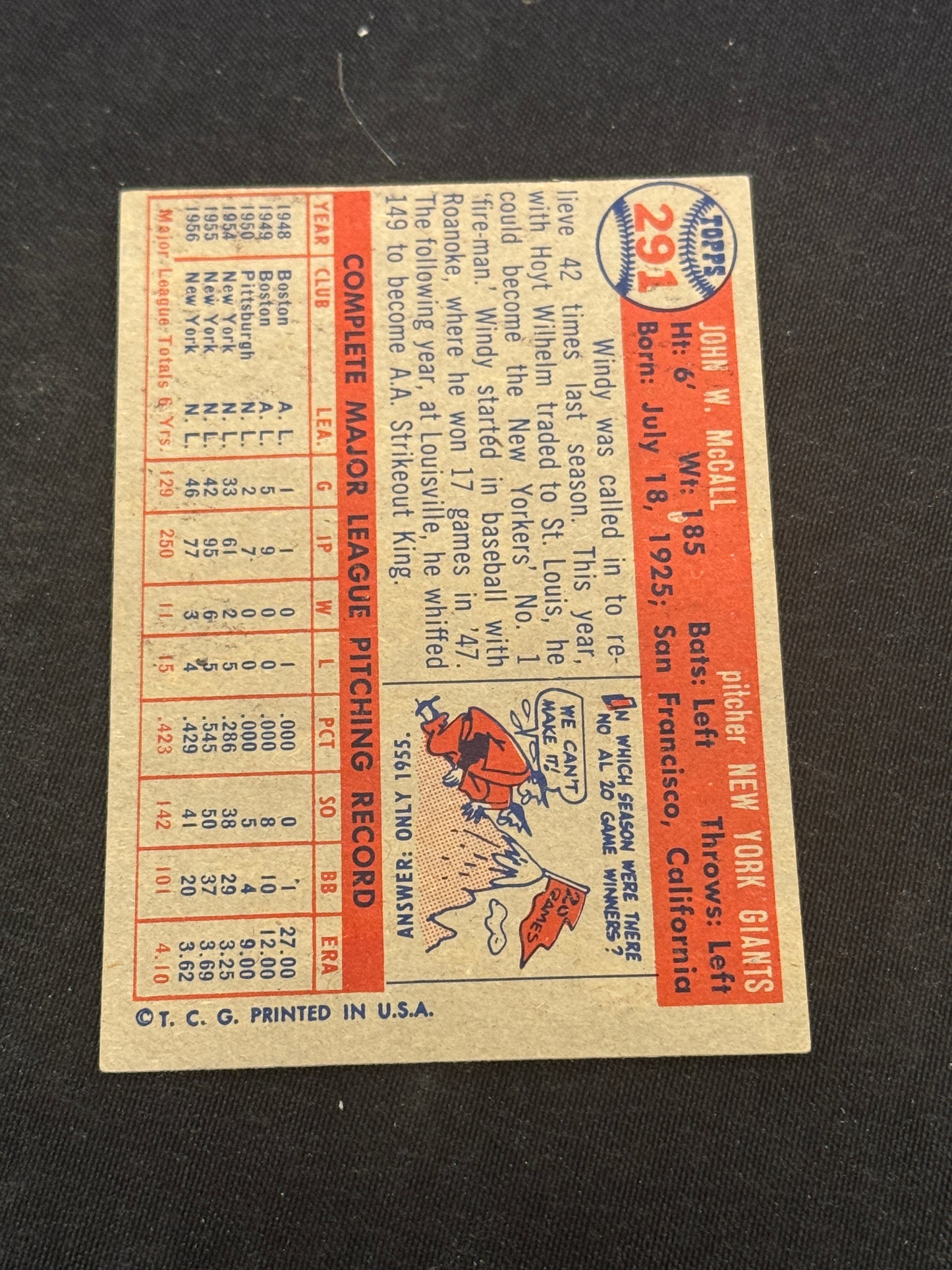1957 TOPPS WINDY McCALL #291 EXMT V12533