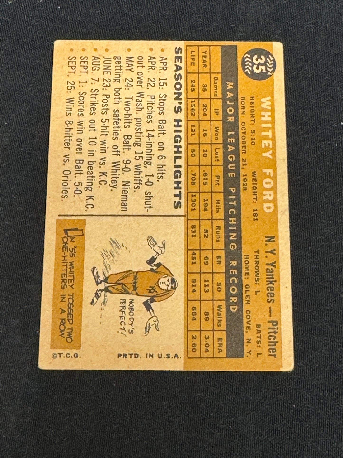 1960 TOPPS WHITEY FORD #35 VGEX V15095