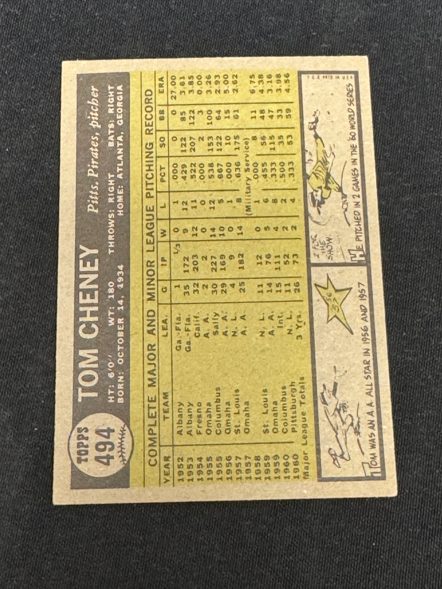 1961 TOPPS TOM CHENEY #494 EXMT V14663