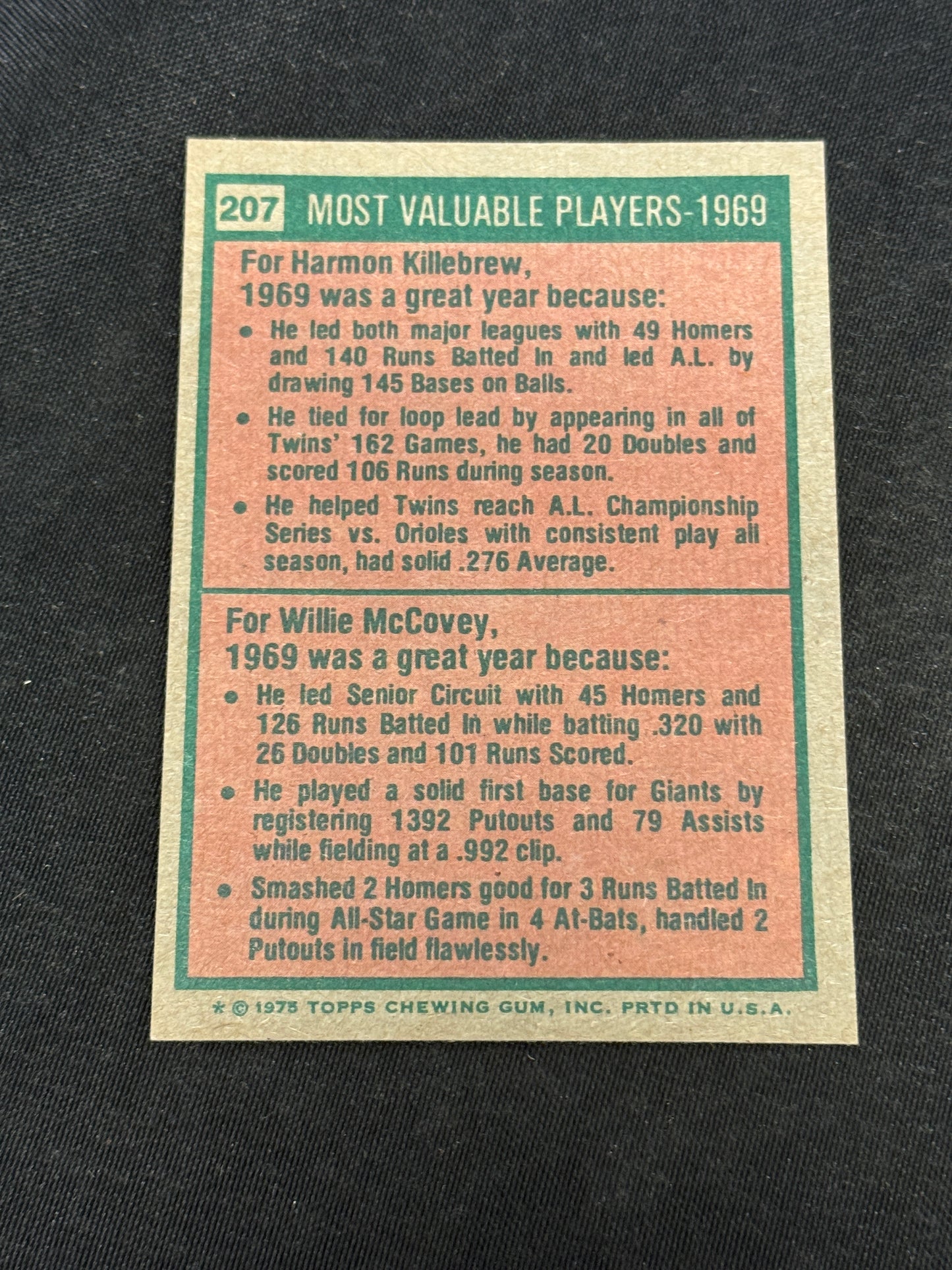 1975 TOPPS HARMON KILLEBREW LD #207 MINT V12384