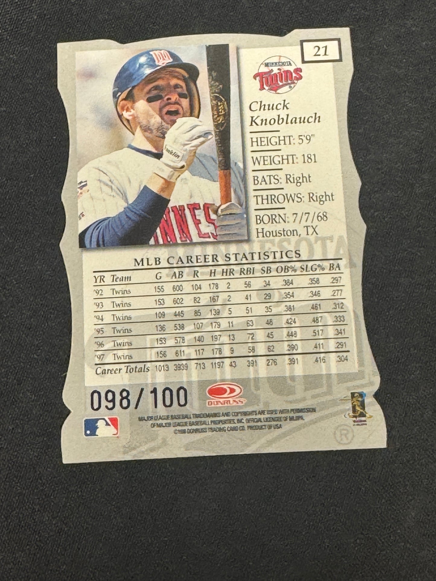 1998 ELITE STATS CHUCK KNOBLAUCH #21 98/100 V14793