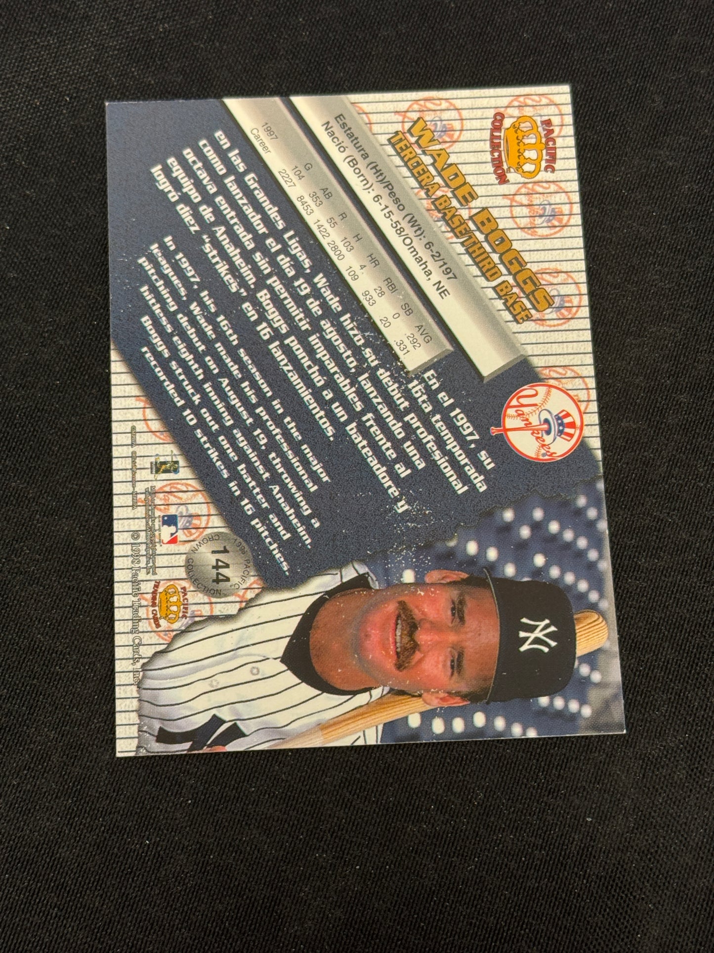1998 PACIFIC "RED" WADE BOGGS #144 V12813