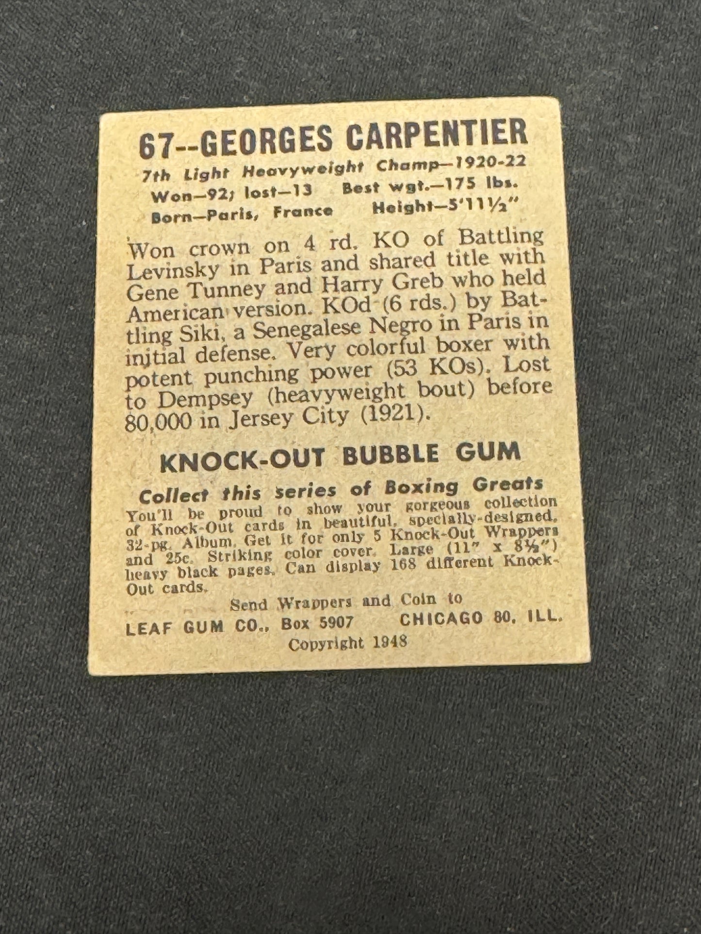 1948 LEAF GEORGES CARPENTIER #67 EX V12127