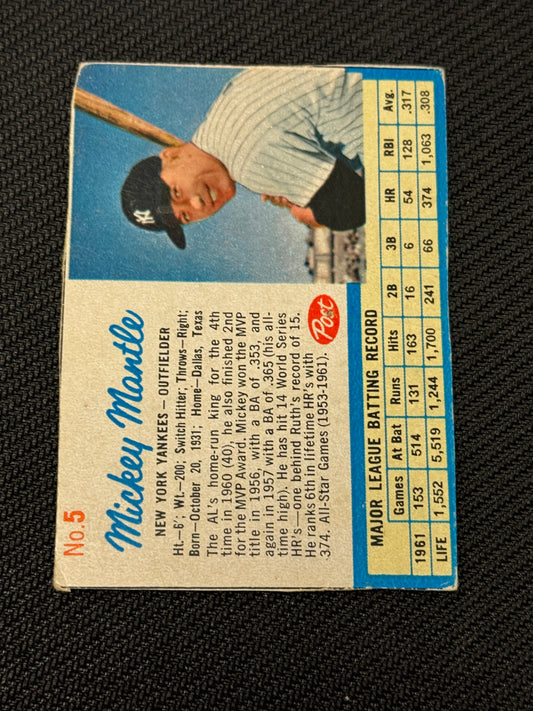1962 POST MICKEY MANTLE #5 VGEX V15541